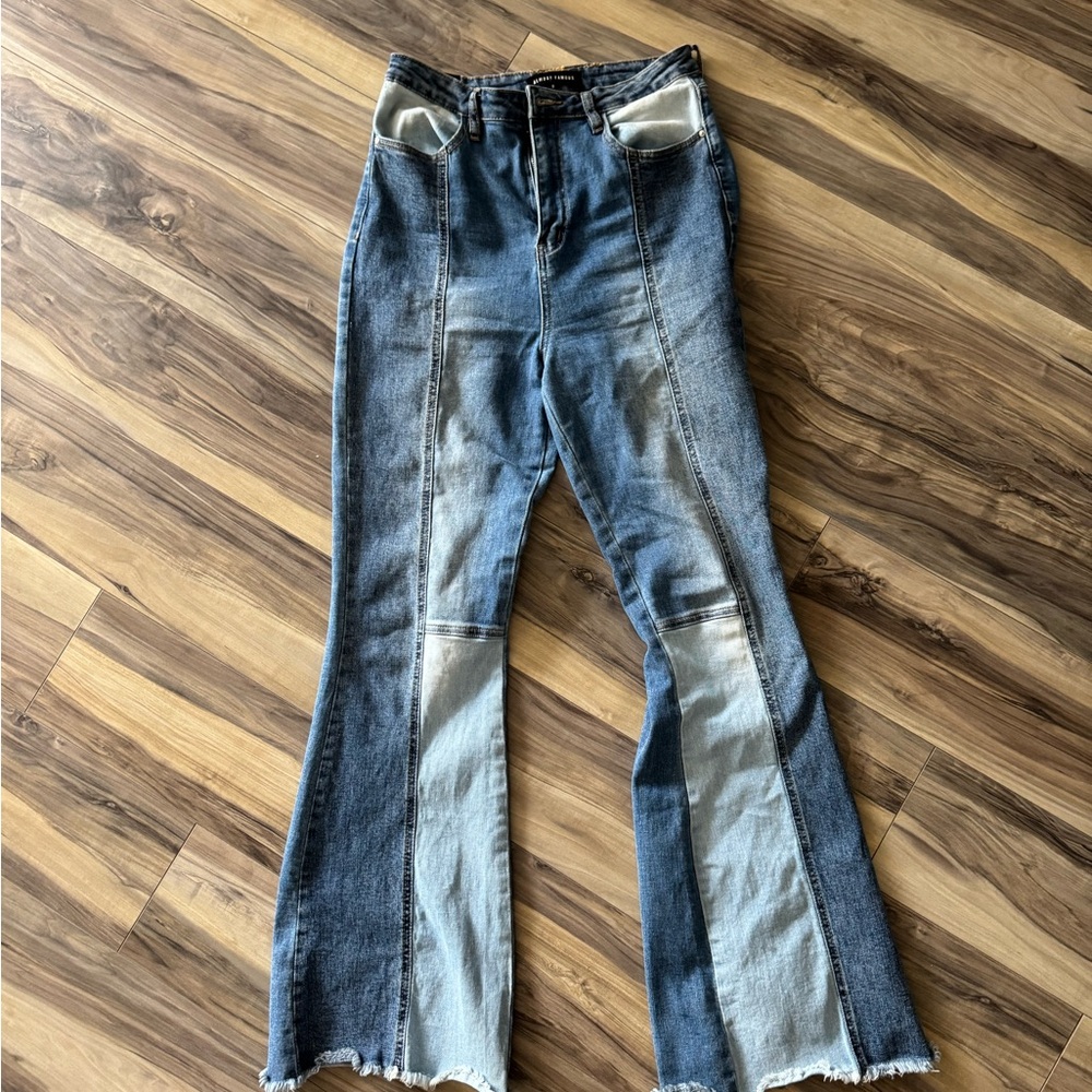 Almost Famous Blue and Gray Flare Wide Leg Jeans
